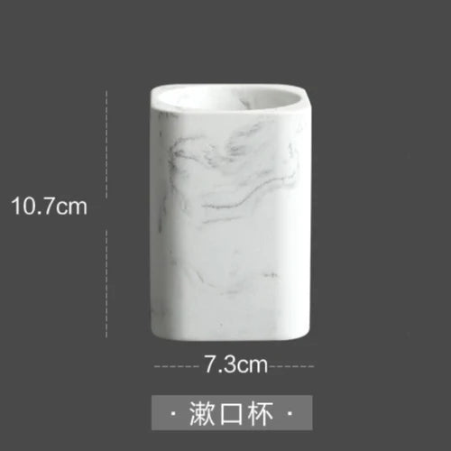 Bathroom Accessory Set Marble-Effect & Water-Resistant 4-Piece