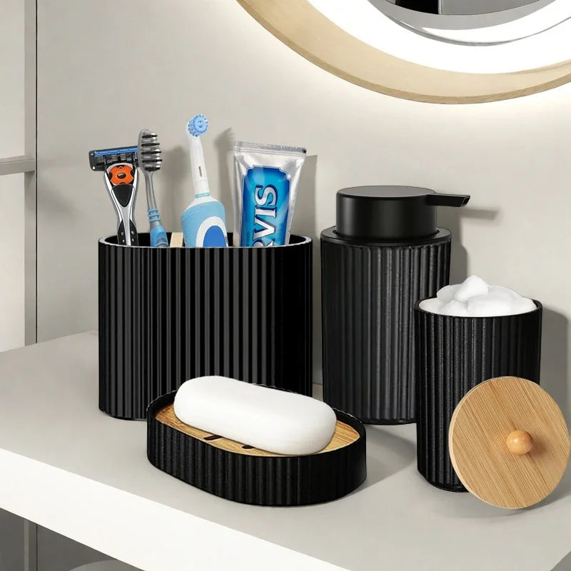 Bathroom Accessory Set Matte Black Plastic 4-Piece