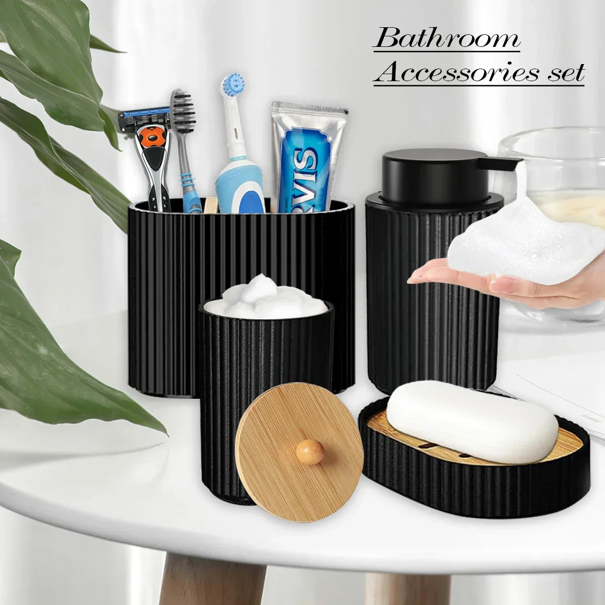 Bathroom Accessory Set Matte Black Plastic 4-Piece