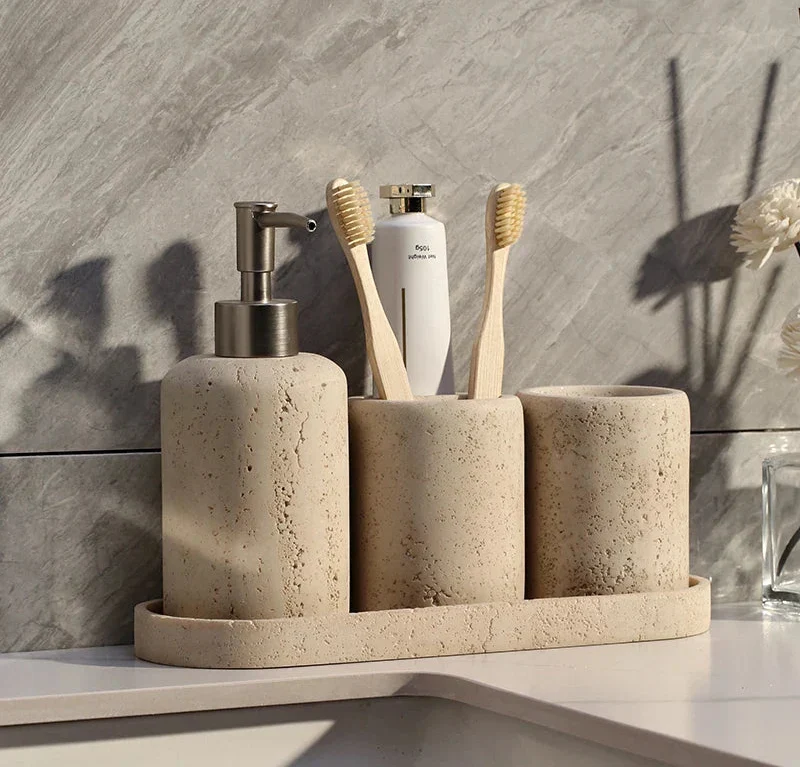 Bathroom Accessory Set Natural Sandstone Eco Friendly