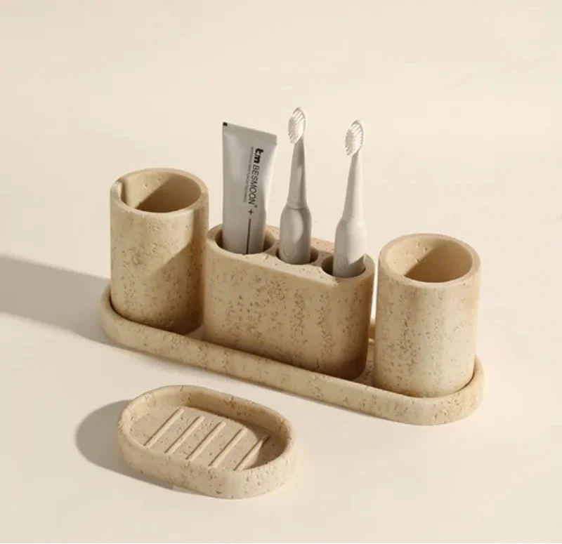 Bathroom Accessory Set Natural Sandstone Eco Friendly