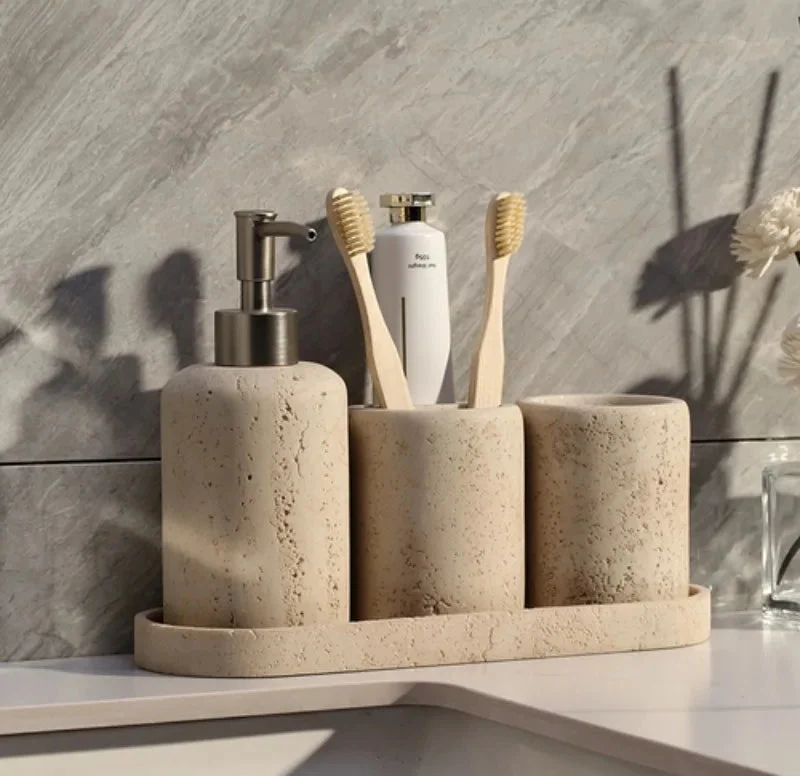 Bathroom Accessory Set Natural Sandstone Eco Friendly