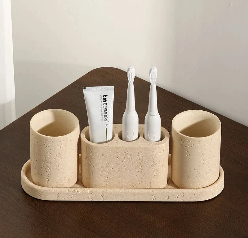 Bathroom Accessory Set Natural Sandstone Eco Friendly