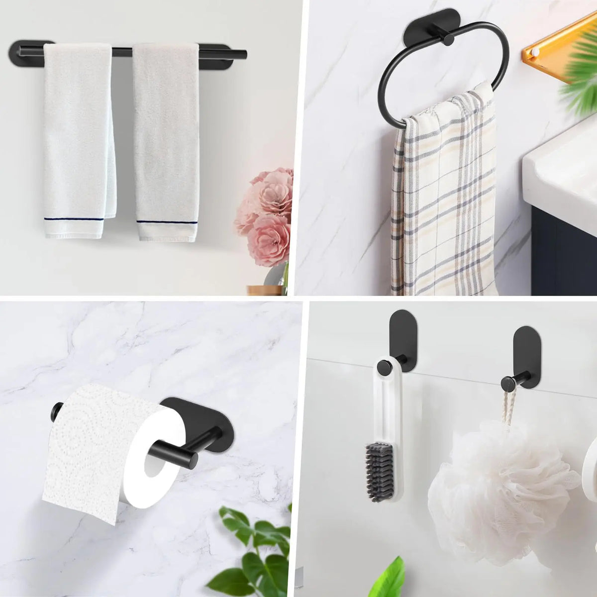 Bathroom Accessory Set No-Drill Self-Adhesive Brushed Stainless Steel