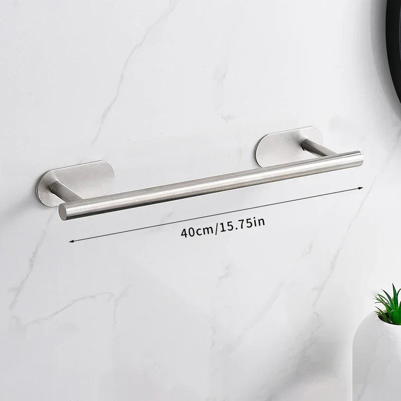 Bathroom Accessory Set No-Drill Self-Adhesive Brushed Stainless Steel