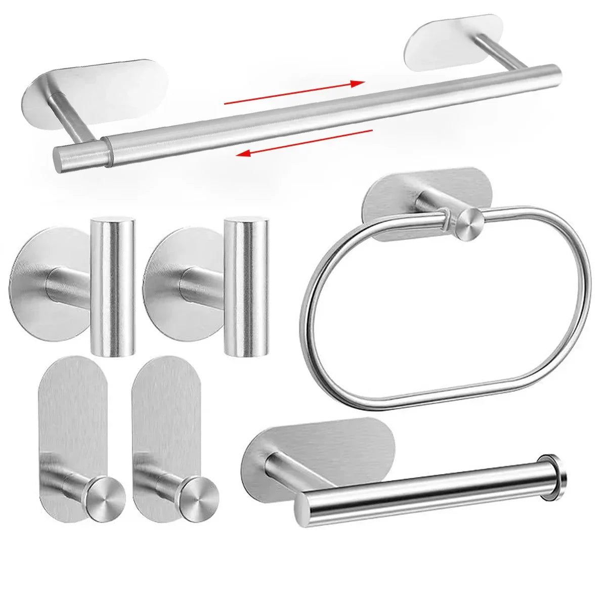 Bathroom Accessory Set No-Drill Self-Adhesive Brushed Stainless Steel
