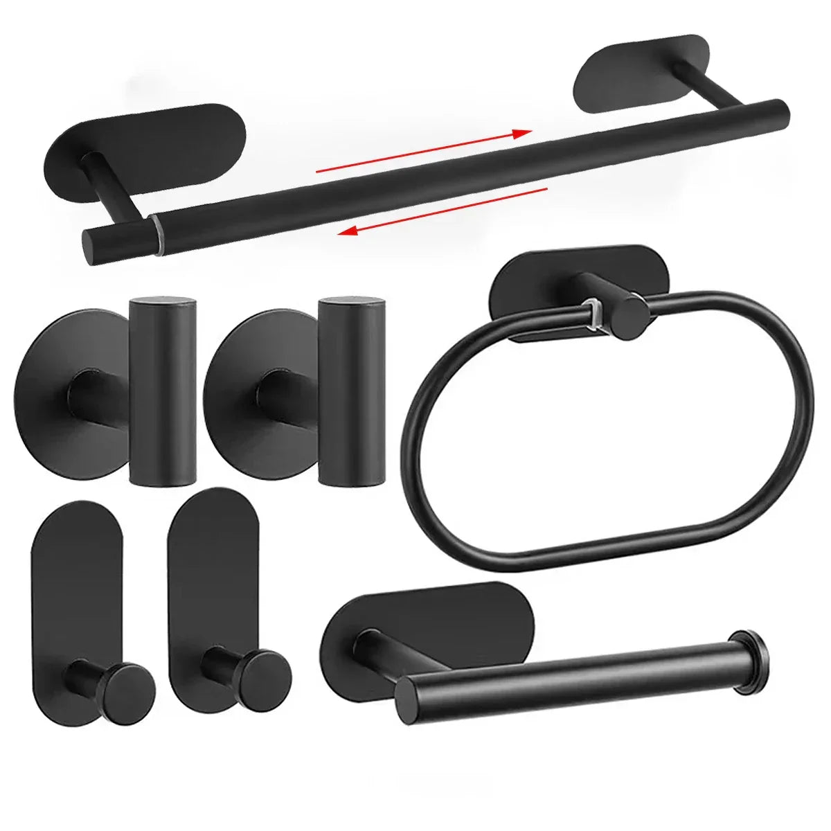 Bathroom Accessory Set No-Drill Self-Adhesive Brushed Stainless Steel