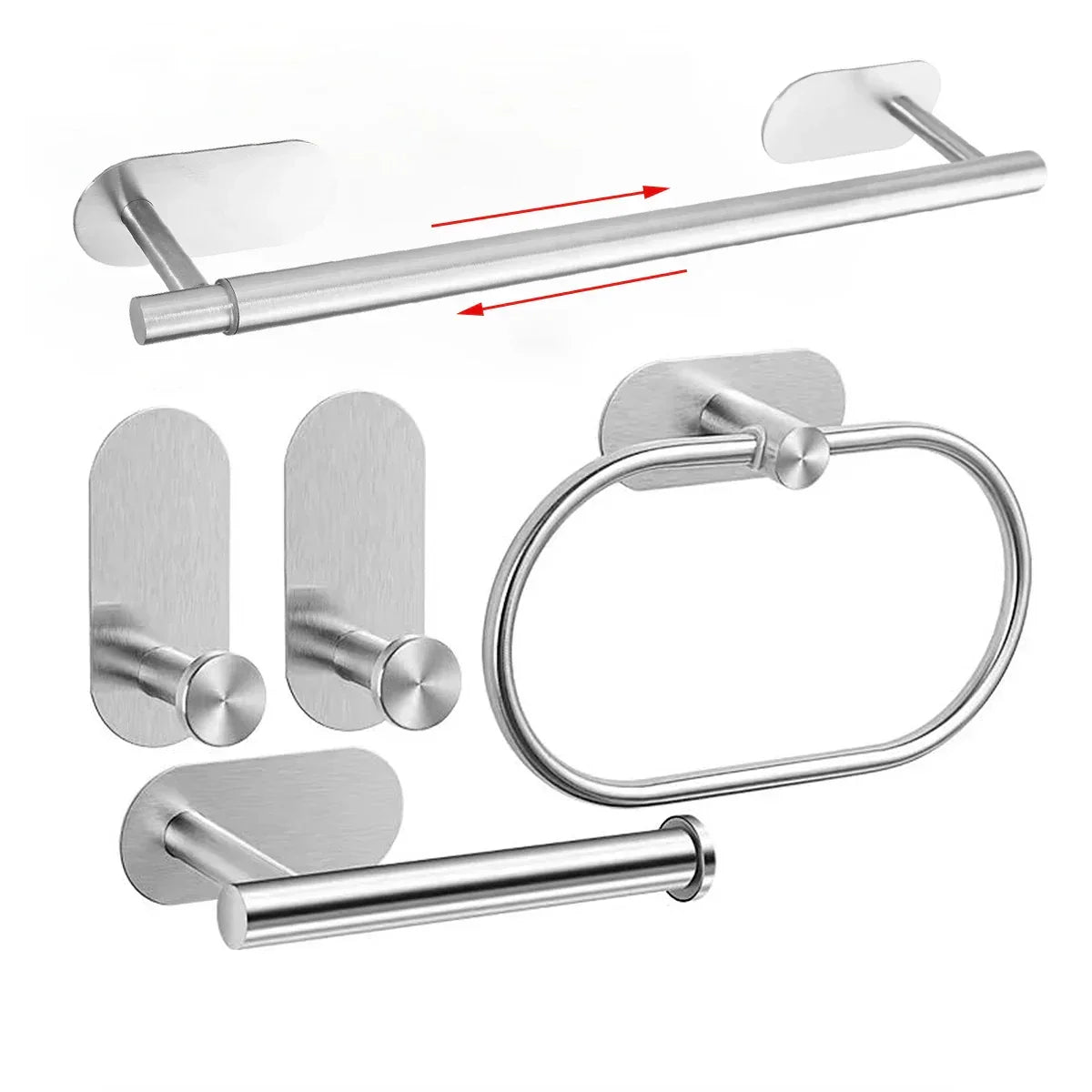 Bathroom Accessory Set No-Drill Self-Adhesive Brushed Stainless Steel