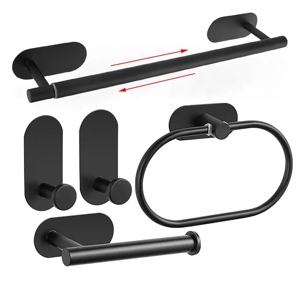 Bathroom Accessory Set No-Drill Self-Adhesive Brushed Stainless Steel