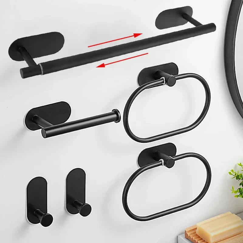 Bathroom Accessory Set No-Drill Self-Adhesive Brushed Stainless Steel