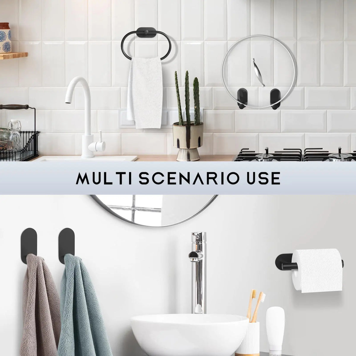 Bathroom Accessory Set No-Drill Self-Adhesive Brushed Stainless Steel