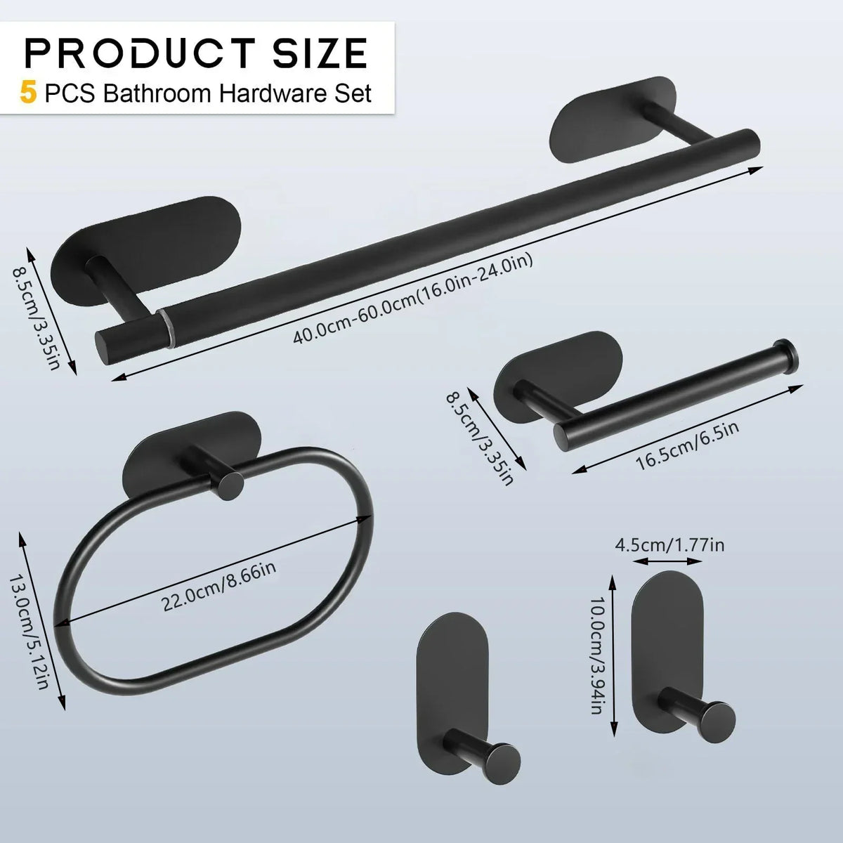 Bathroom Accessory Set No-Drill Self-Adhesive Brushed Stainless Steel