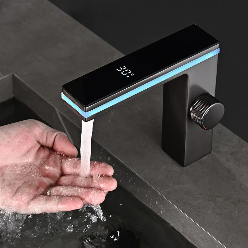 Bathroom Faucet LED Temperature Display Solid Brass Ceramic Cartridge