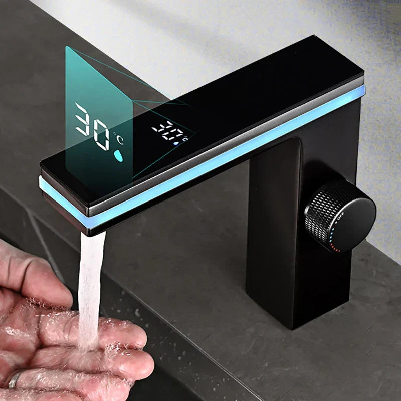 Bathroom Faucet LED Temperature Display Solid Brass Ceramic Cartridge