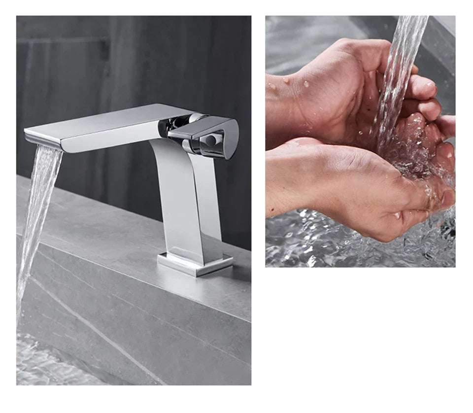 Bathroom Faucet Open Waterfall Solid Brass