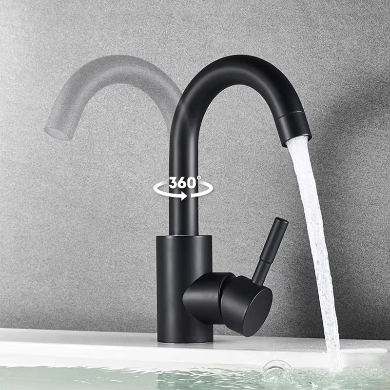 Bathroom Faucet Stainless Steel Ceramic Valve 360 Degree Swivel