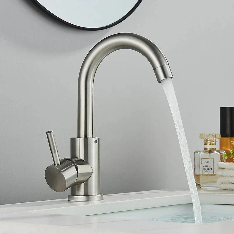 Bathroom Faucet Stainless Steel Ceramic Valve 360 Degree Swivel