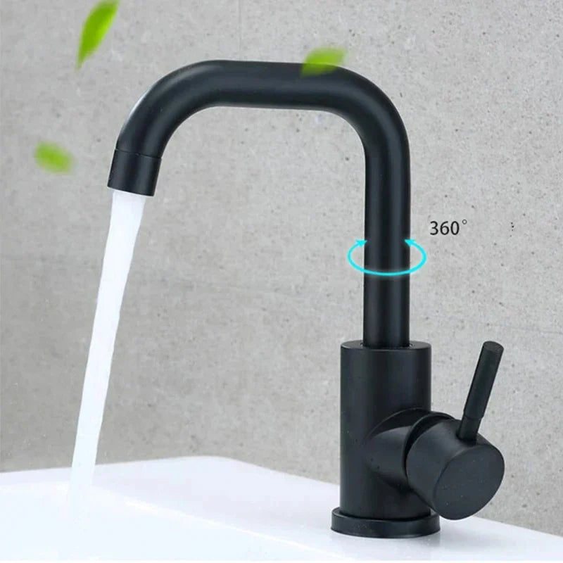 Bathroom Faucet Stainless Steel Ceramic Valve 360 Degree Swivel