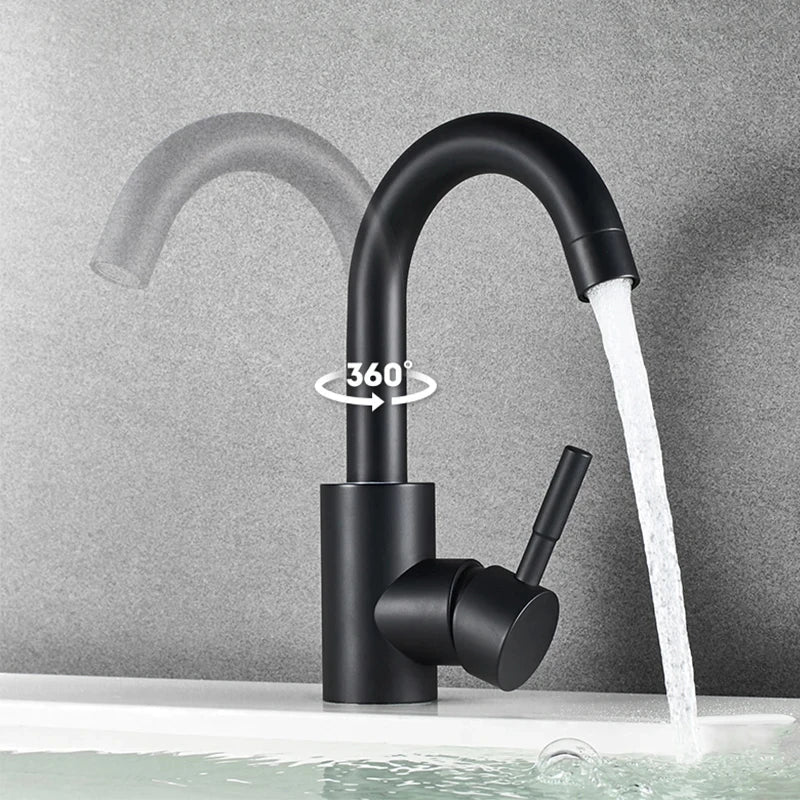 Bathroom Faucet Stainless Steel Ceramic Valve 360 Degree Swivel