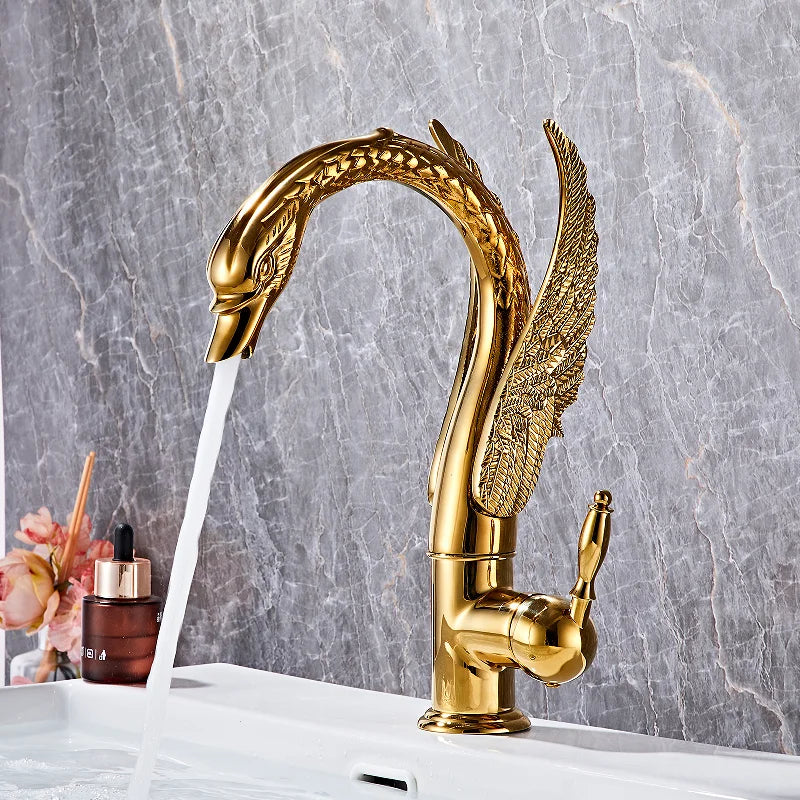 Bathroom Faucet Swan-Shaped Waterfall Brass Ceramic Cartridge
