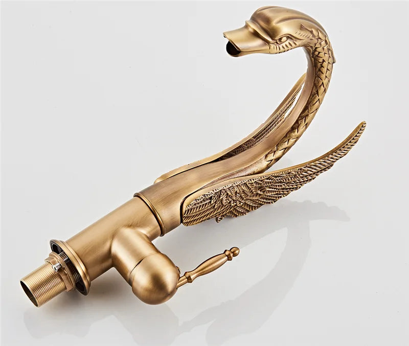 Bathroom Faucet Swan-Shaped Waterfall Brass Ceramic Cartridge