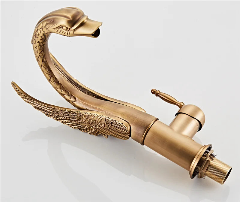 Bathroom Faucet Swan-Shaped Waterfall Brass Ceramic Cartridge