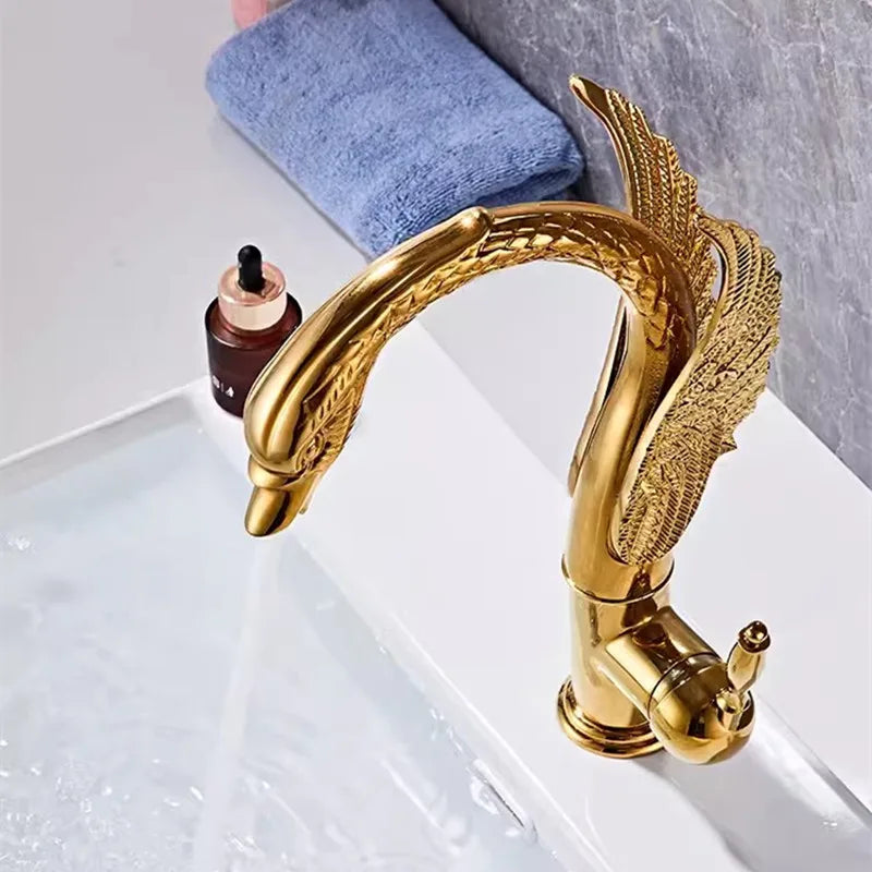 Bathroom Faucet Swan-Shaped Waterfall Brass Ceramic Cartridge