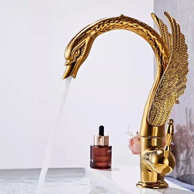 Bathroom Faucet Swan-Shaped Waterfall Brass Ceramic Cartridge