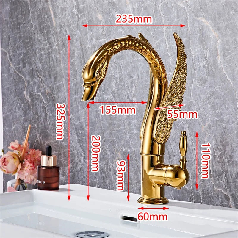 Bathroom Faucet Swan-Shaped Waterfall Brass Ceramic Cartridge