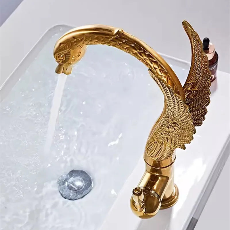 Bathroom Faucet Swan-Shaped Waterfall Brass Ceramic Cartridge