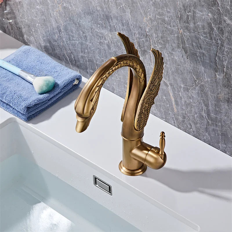 Bathroom Faucet Swan-Shaped Waterfall Brass Ceramic Cartridge