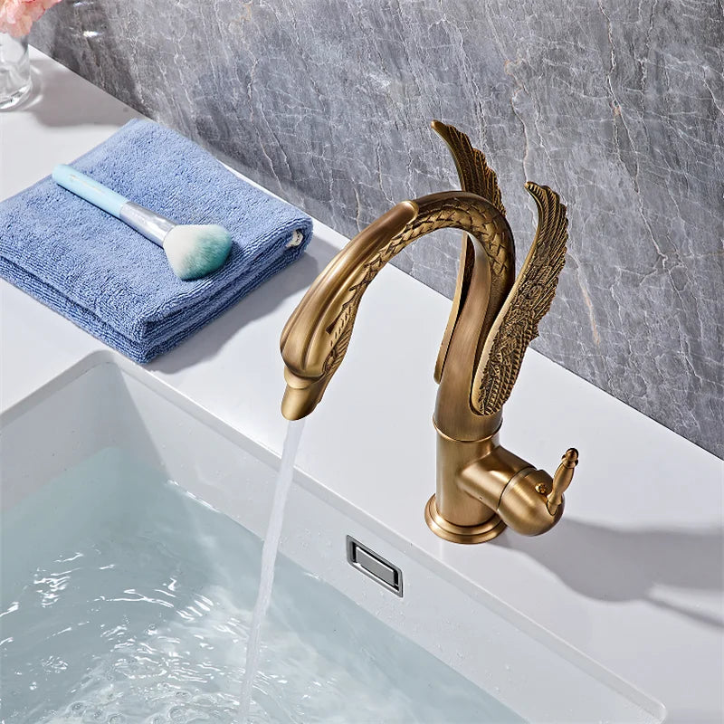 Bathroom Faucet Swan-Shaped Waterfall Brass Ceramic Cartridge