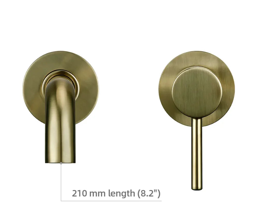 Bathroom Faucet Wall-Mounted Solid Brass Brushed Stainless