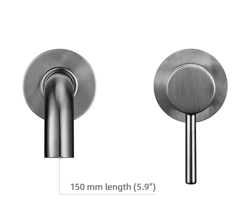 Bathroom Faucet Wall-Mounted Solid Brass Brushed Stainless