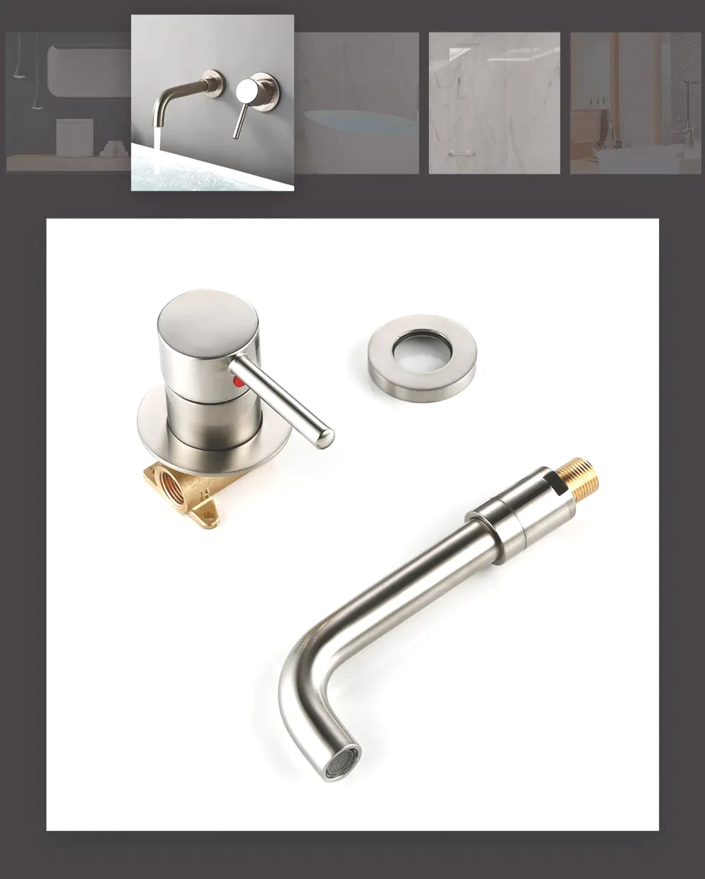 Bathroom Faucet Wall-Mounted Solid Brass Brushed Stainless