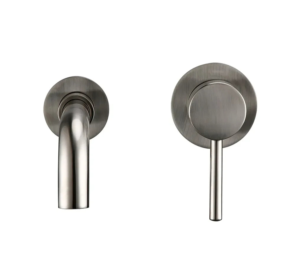 Bathroom Faucet Wall-Mounted Solid Brass Brushed Stainless