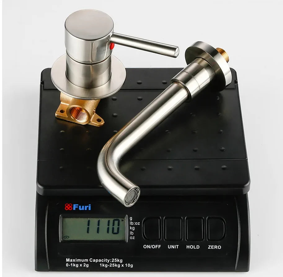 Bathroom Faucet Wall-Mounted Solid Brass Brushed Stainless