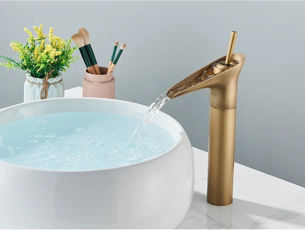 Bathroom Faucet Waterfall Solid Brass Antique Brass Finish