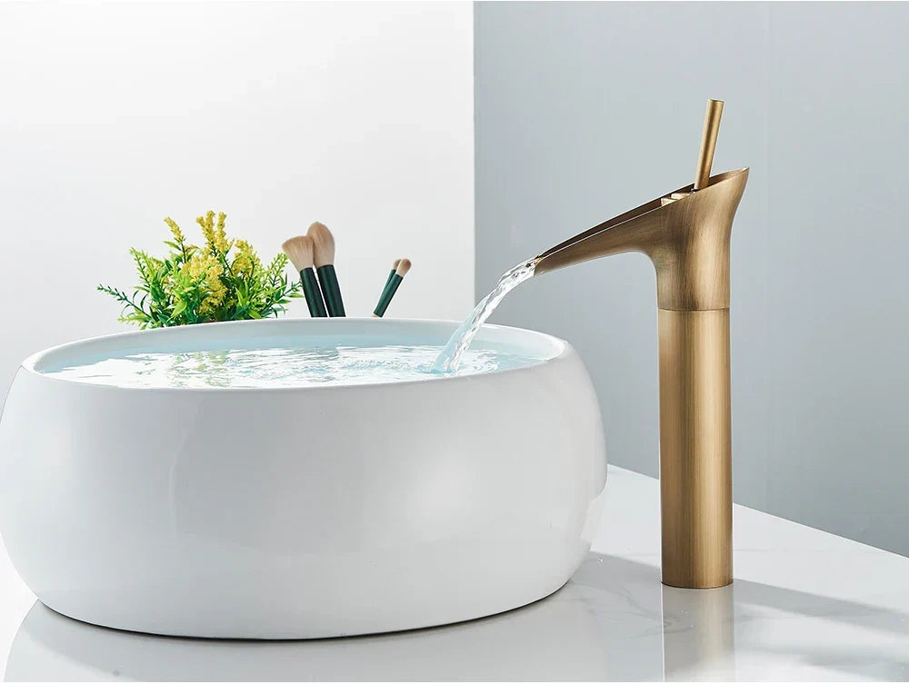Bathroom Faucet Waterfall Solid Brass Antique Brass Finish