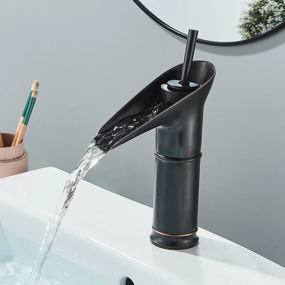 Bathroom Faucet Waterfall Solid Brass Antique Brass Finish