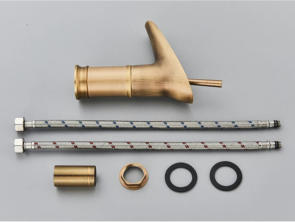 Bathroom Faucet Waterfall Solid Brass Antique Brass Finish