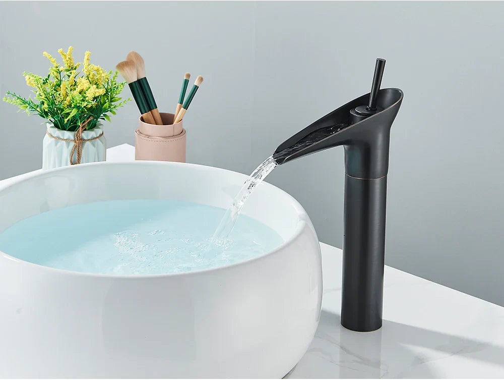 Bathroom Faucet Waterfall Solid Brass Antique Brass Finish