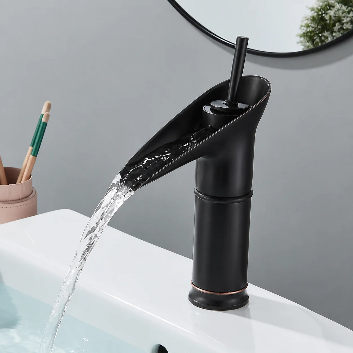 Bathroom Faucet Waterfall Solid Brass Antique Brass Finish