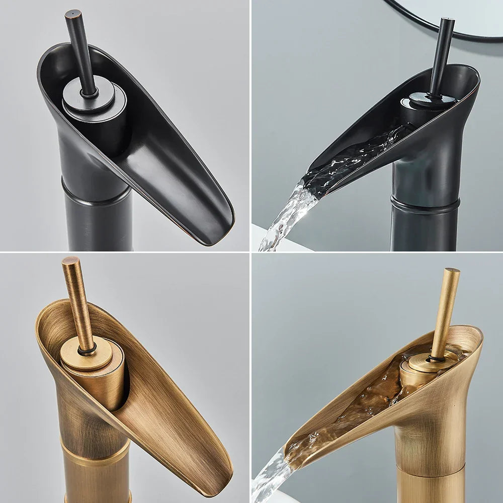 Bathroom Faucet Waterfall Solid Brass Antique Brass Finish