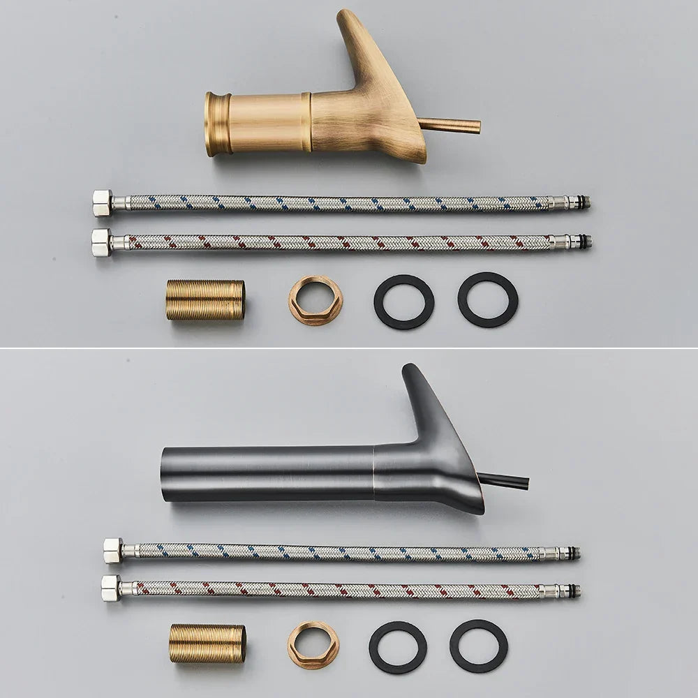 Bathroom Faucet Waterfall Solid Brass Antique Brass Finish