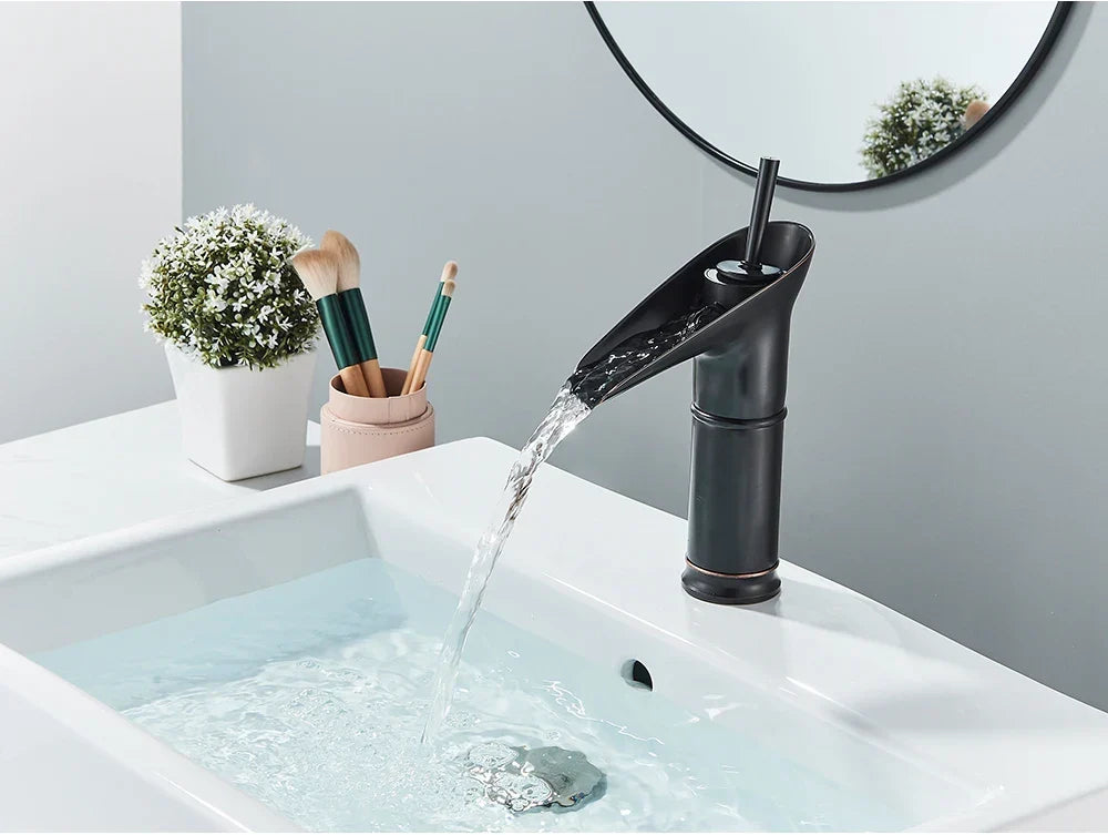 Bathroom Faucet Waterfall Solid Brass Antique Brass Finish