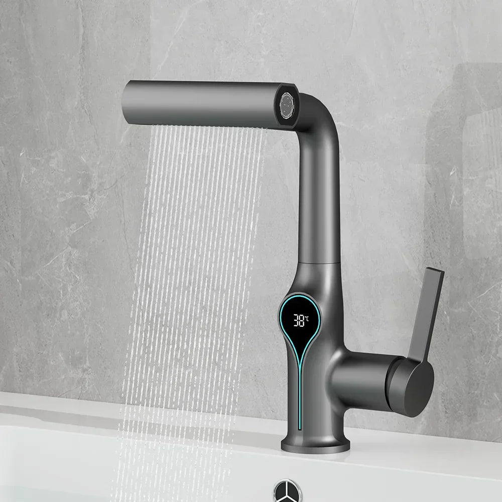 Bathroom Faucet Waterfall Spout Battery-Free Digital Temperature Display