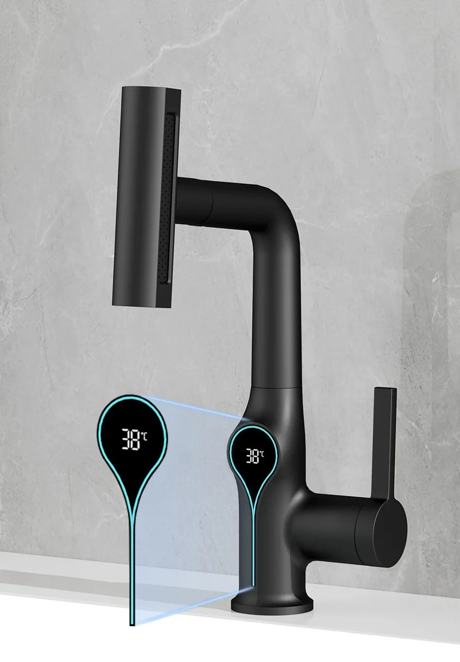 Bathroom Faucet Waterfall Spout Battery-Free Digital Temperature Display