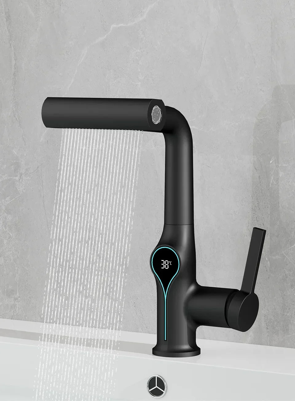 Bathroom Faucet Waterfall Spout Battery-Free Digital Temperature Display