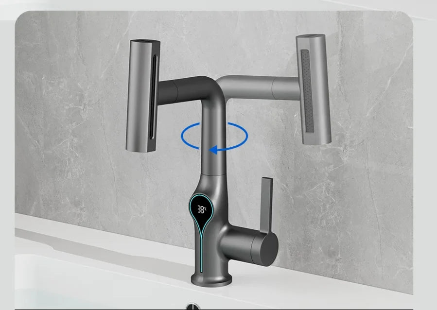 Bathroom Faucet Waterfall Spout Battery-Free Digital Temperature Display